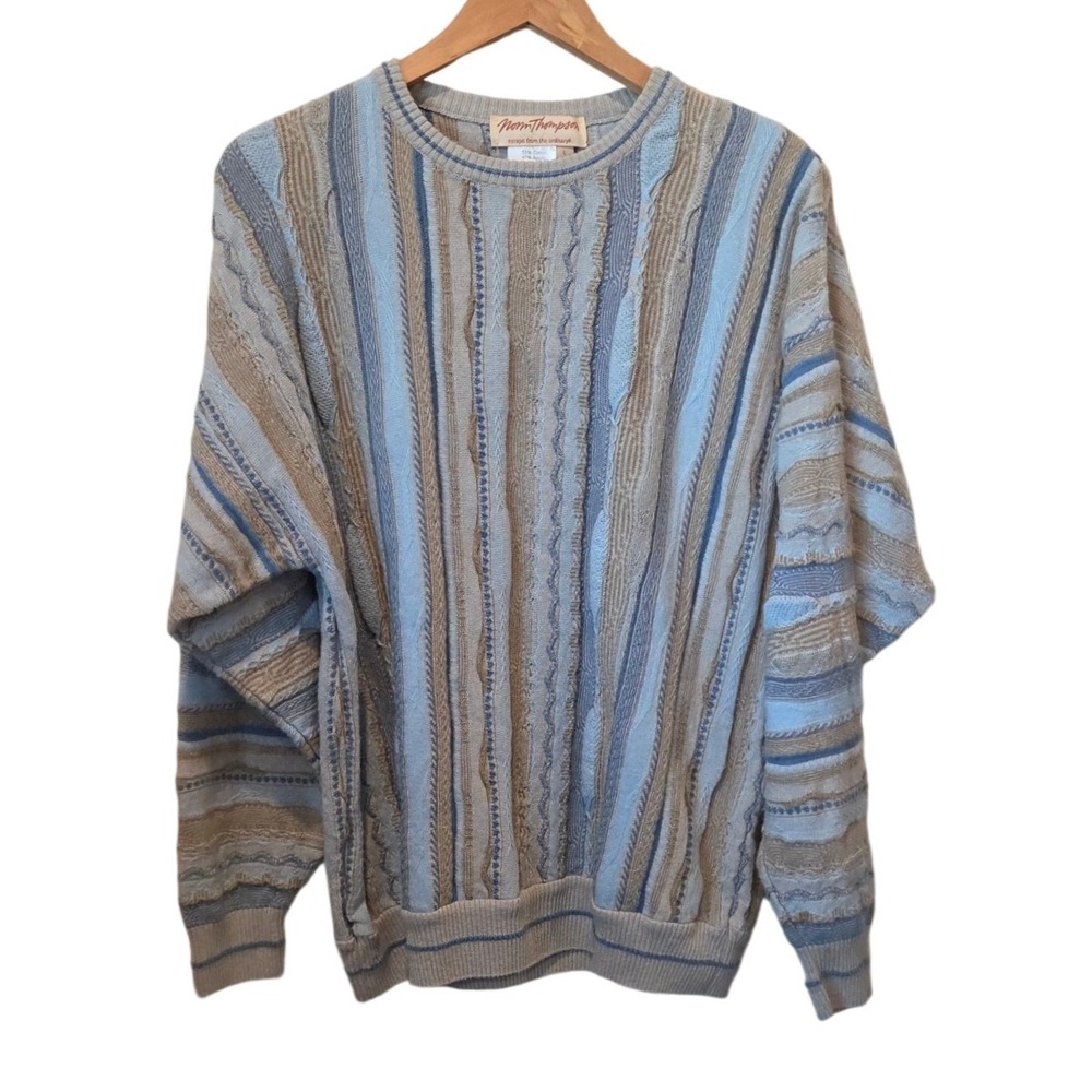 Norm‎ Thompson Mens Vintage 3D Textured Cable Italian Knit Large Sweater Coogie